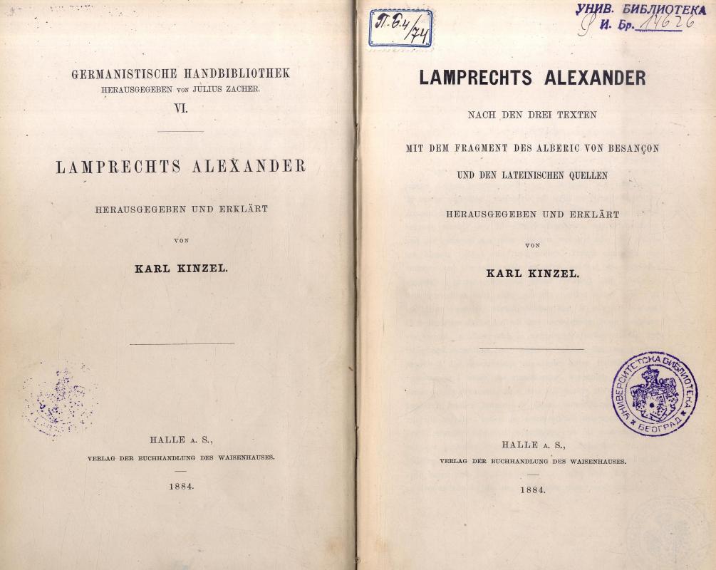 Lamprechts Alexander : nach den drei Texten, mit dem Fragment des Alberic von Besançon und den lateinischen Quellen