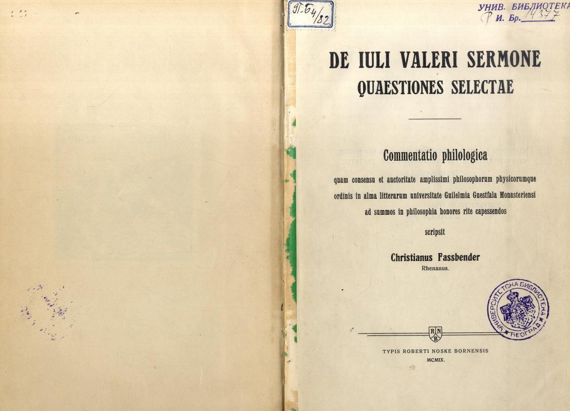 De Iuli Valeri sermone quaestiones selectae